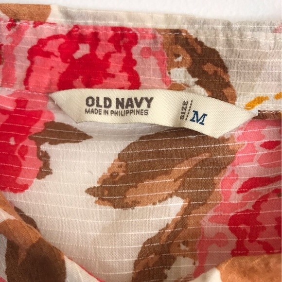 Old Navy Cream Stripe Floral Long Sleeve Button Up Blouse Womens Size Medium - Picture 4 of 12